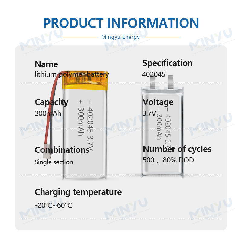 3.7 V Li-ion Battery 402045-300mah